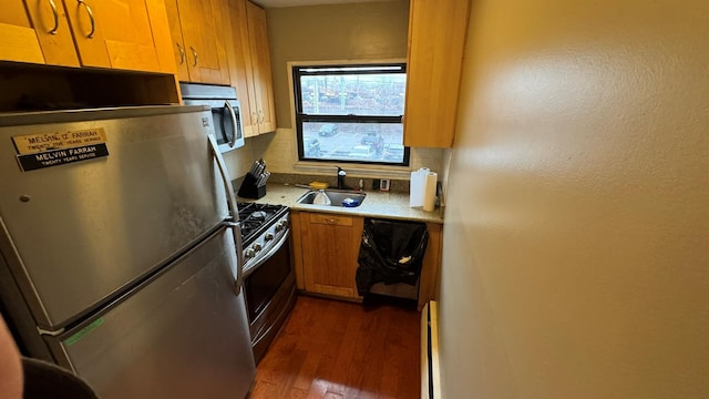 kitchen featuring dark hardwood / wood-style flooring, sink, and appliances with stainless steel finishes