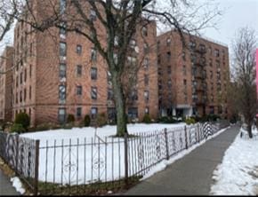 view of snow covered property