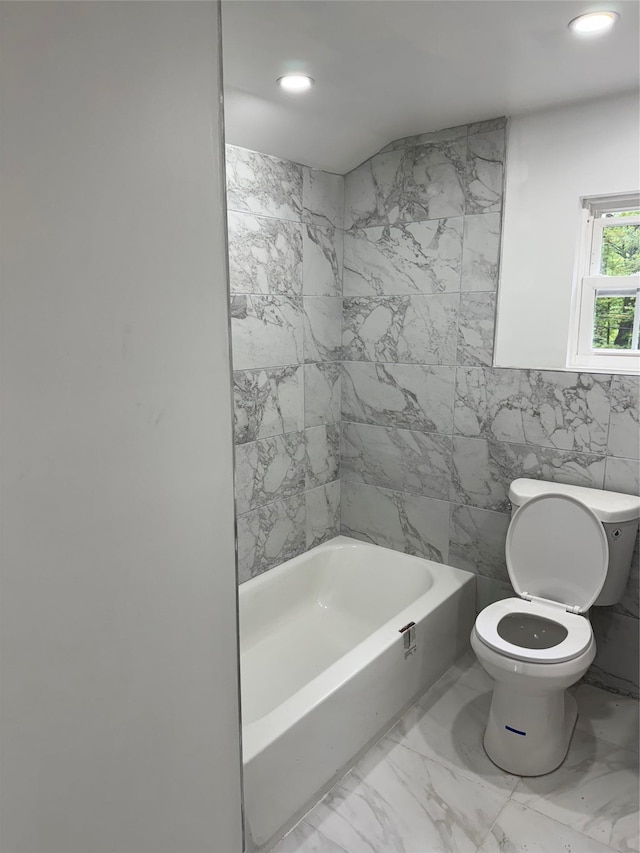 3 Brookside Trl, Monroe, NY 10950 - full bath featuring toilet, marble finish floors, recessed lighting, and tile walls