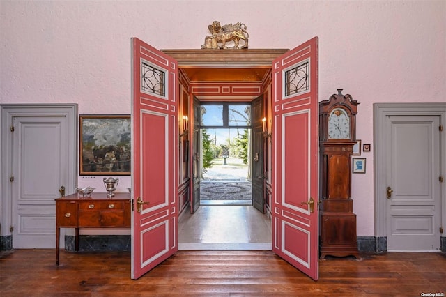 foyer entrance with dark wood-type flooring