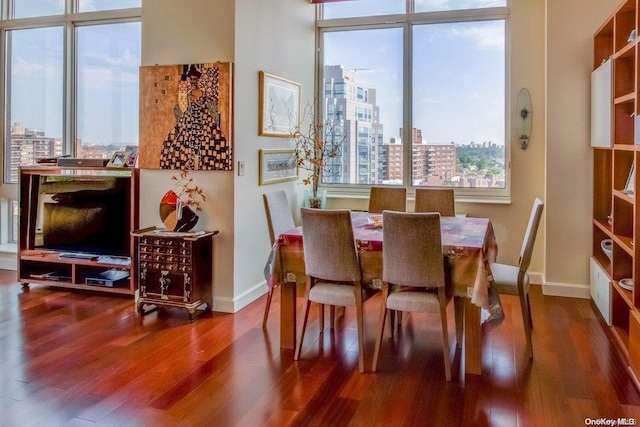 dining area with hardwood / wood-style floors and a healthy amount of sunlight