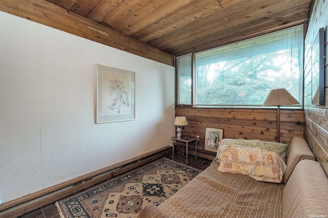 living area with wood ceiling