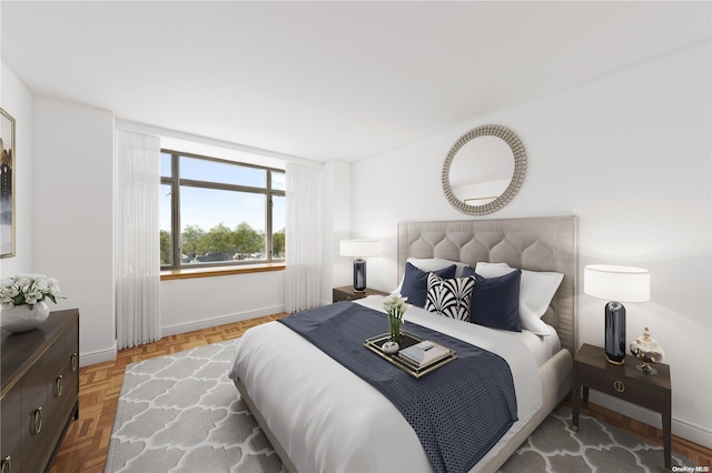 bedroom with parquet floors