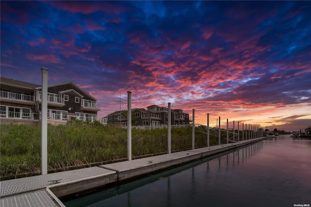 view of dock with a water view