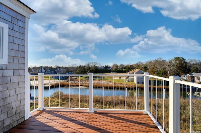 deck featuring a water view