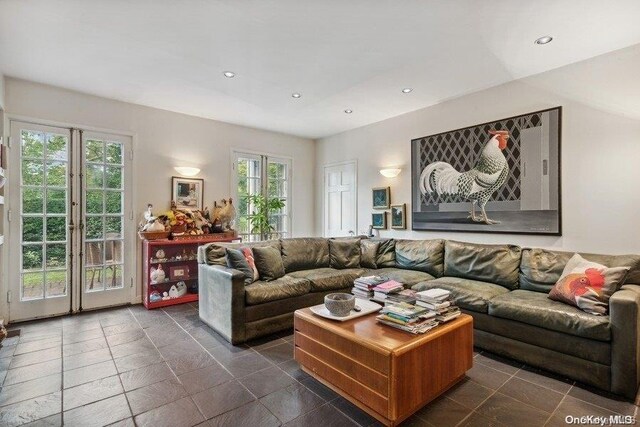 203 Albon Rd, Hewlett Harbor, NY 11557 - living room featuring recessed lighting and dark tile patterned flooring
