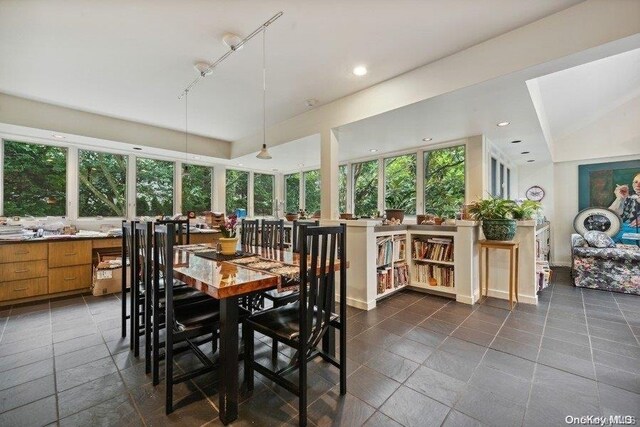 203 Albon Rd, Hewlett Harbor, NY 11557 - dining area featuring track lighting, recessed lighting, and dark tile patterned floors