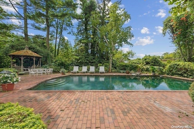 203 Albon Rd, Hewlett Harbor, NY 11557 - outdoor pool featuring a gazebo and a patio