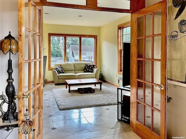 living room featuring french doors