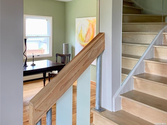 stairway with wood-type flooring