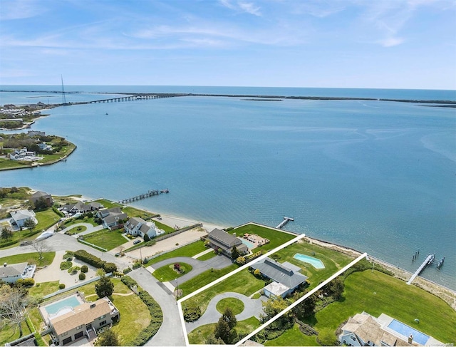 aerial view featuring a water view