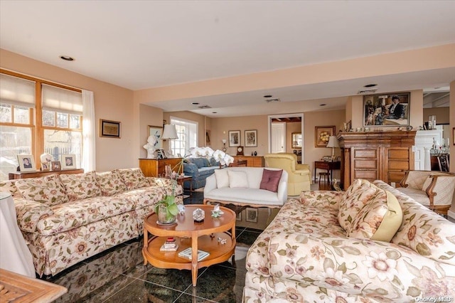 living room featuring a wealth of natural light