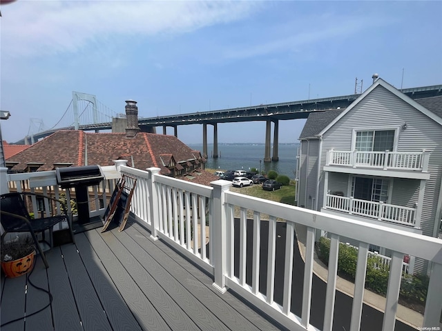 deck with a water view