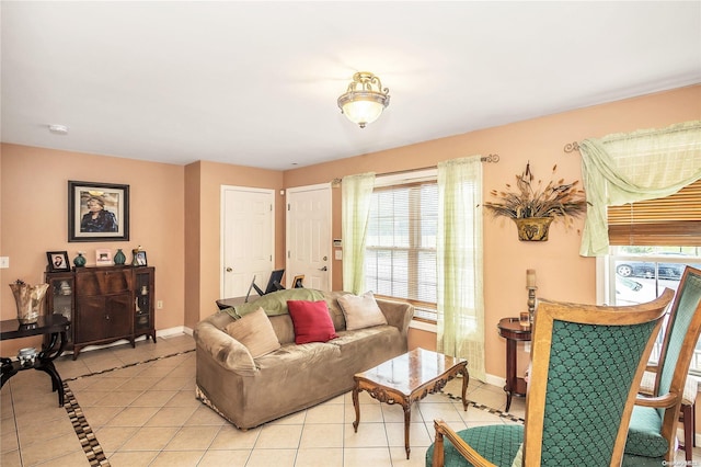 living room featuring light tile patterned floors