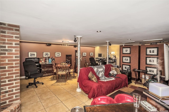 living room featuring light tile patterned floors