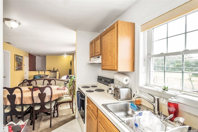 kitchen featuring white electric range and sink