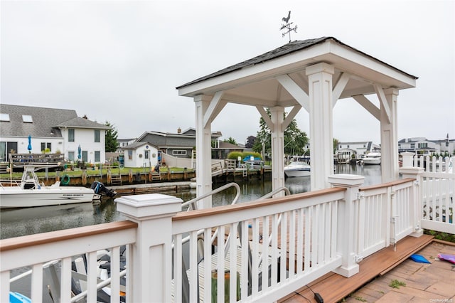 exterior space with a water view