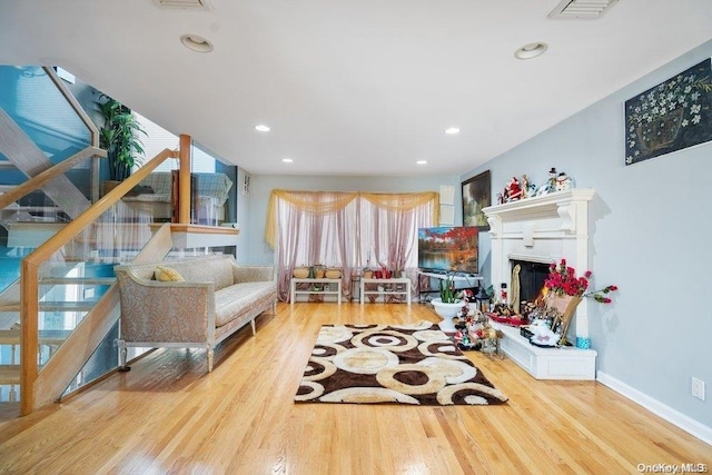 living room featuring light wood-type flooring