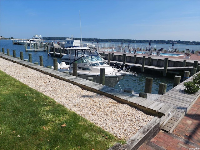 view of dock with a water view