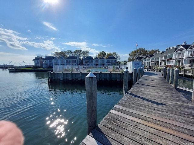 dock area with a water view