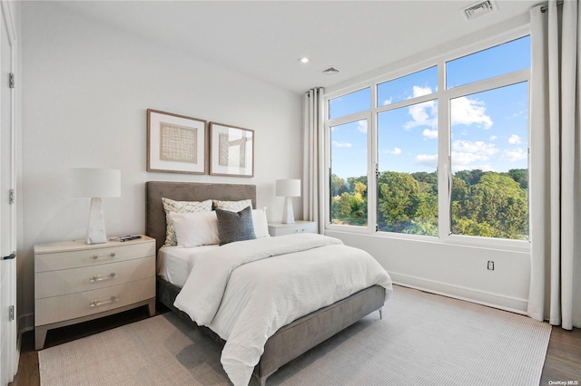 bedroom with multiple windows and wood-type flooring