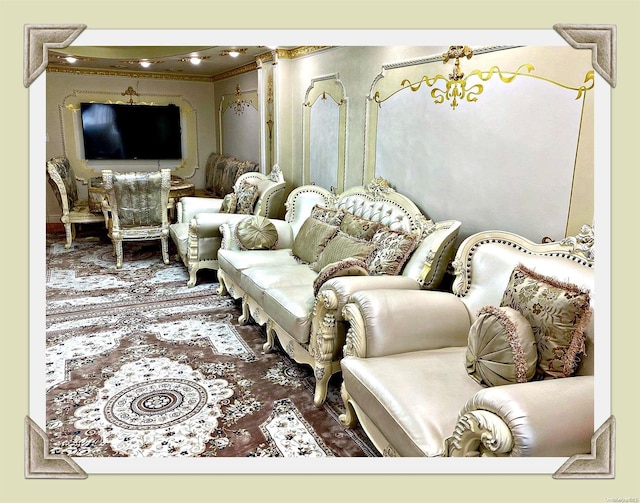 living room featuring ornamental molding