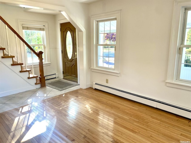 entrance foyer featuring light hardwood / wood-style flooring and a baseboard radiator