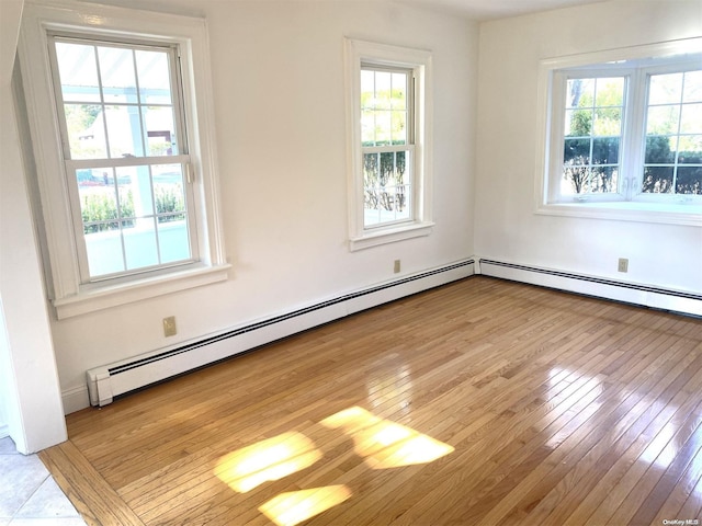 spare room featuring light hardwood / wood-style floors and baseboard heating