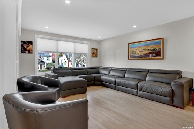 living room with light hardwood / wood-style flooring