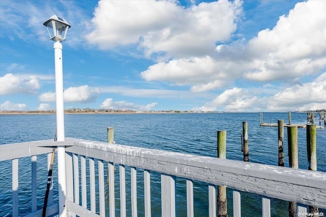 view of dock with a water view