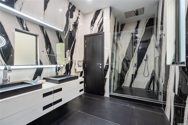 bathroom featuring vanity and walk in shower