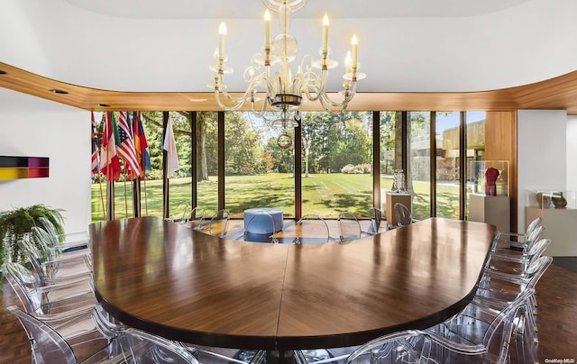 dining area featuring an inviting chandelier