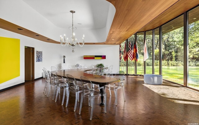 dining room with a chandelier