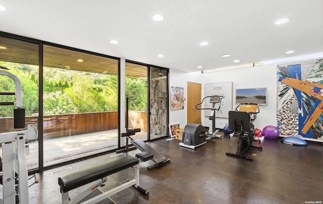 gym featuring floor to ceiling windows