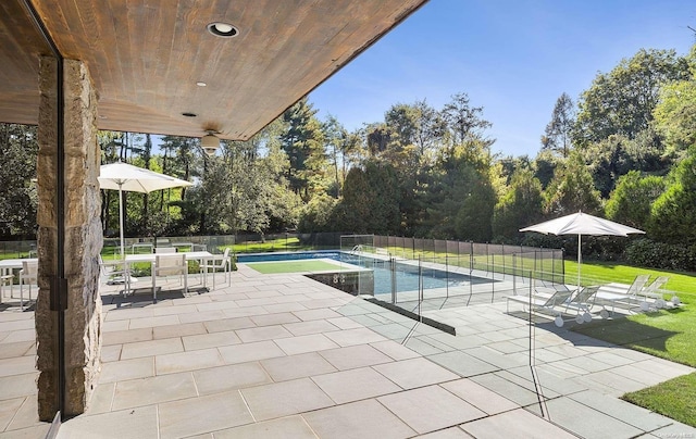 view of swimming pool featuring a patio area