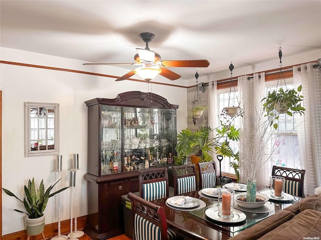 dining space featuring ceiling fan