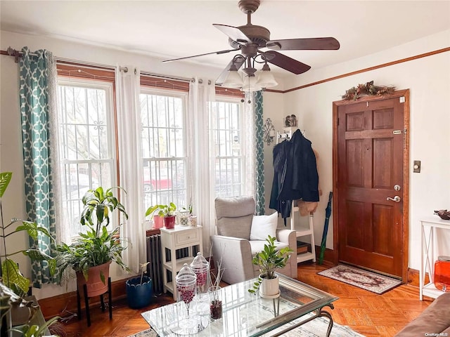 26-44 92nd St, Flushing, NY 11369 - interior space with parquet floors and ceiling fan