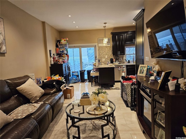 view of tiled living room