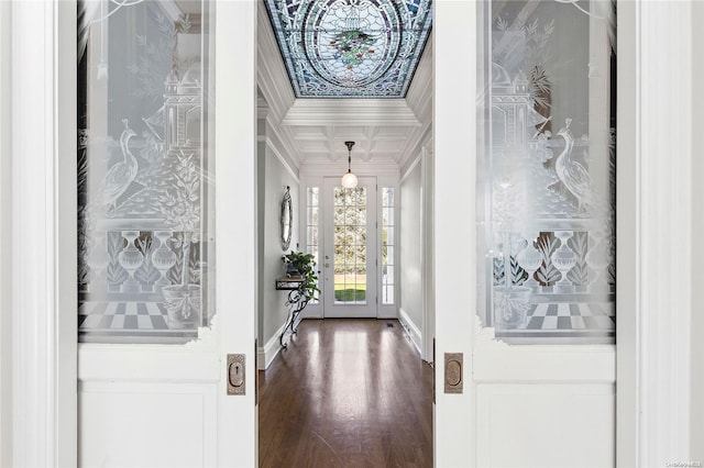 interior space featuring hardwood / wood-style floors and coffered ceiling