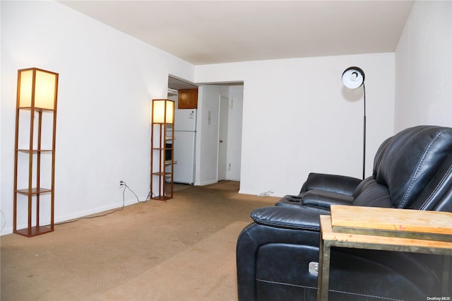 living room with light colored carpet