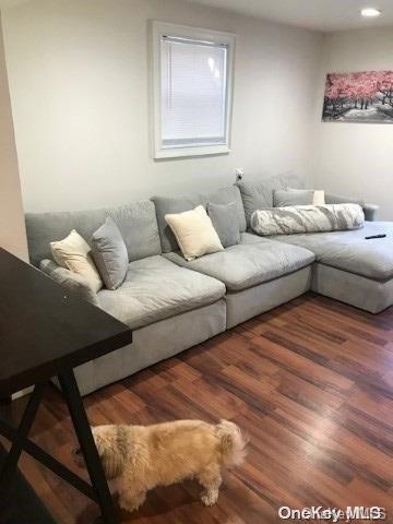 living room with dark wood-type flooring