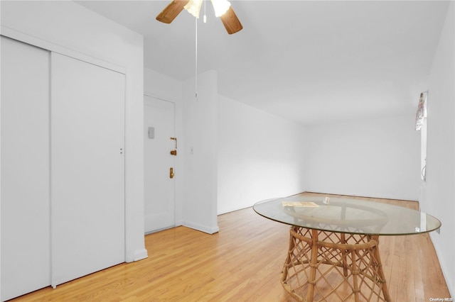 dining room featuring hardwood / wood-style floors and ceiling fan