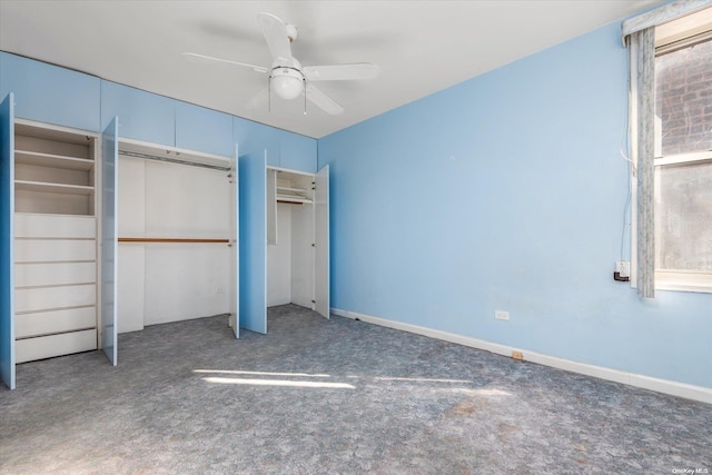 unfurnished bedroom with carpet flooring and ceiling fan