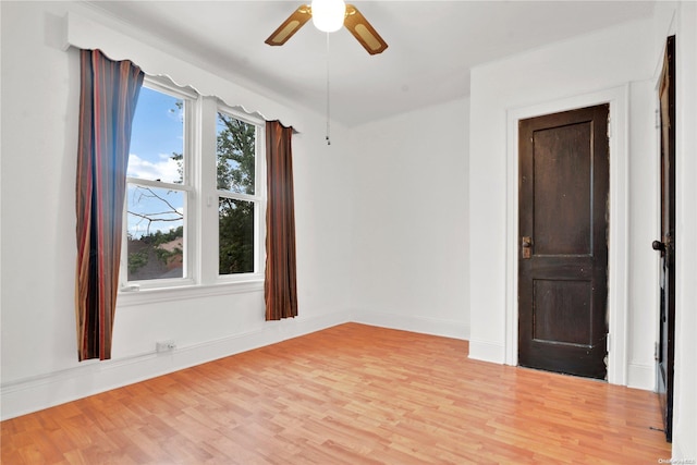 spare room with ceiling fan and light hardwood / wood-style floors