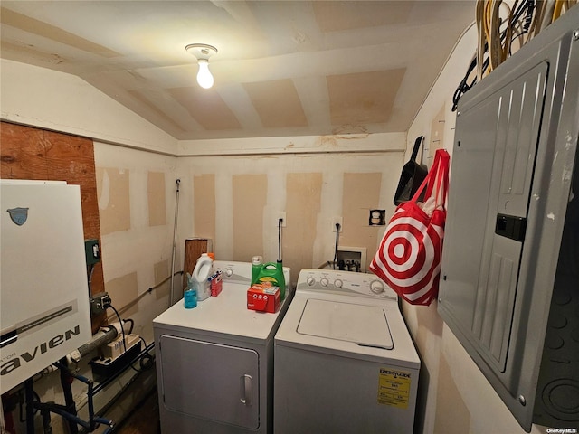 laundry area with washer and dryer and electric panel