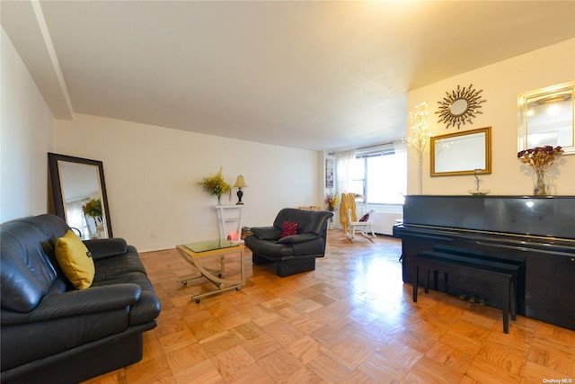 living room featuring light parquet floors