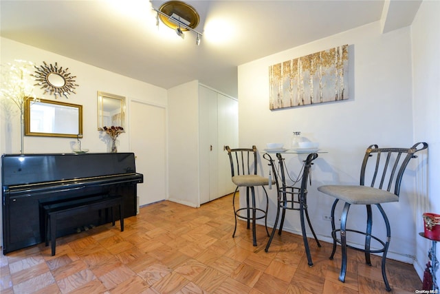 interior space with light parquet floors