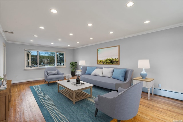 4 Midfarm Rd, Rockville Centre, NY 11570 - living area featuring crown molding, recessed lighting, and light wood finished floors
