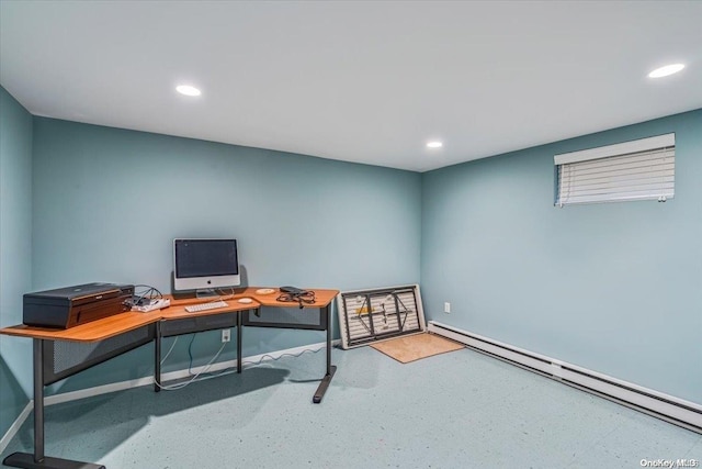 office with a baseboard heating unit