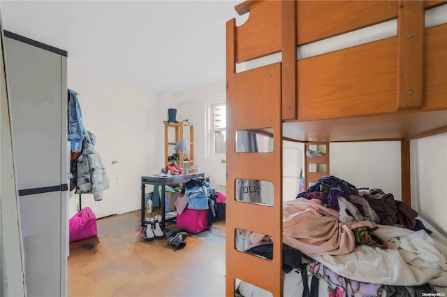 bedroom with light colored carpet